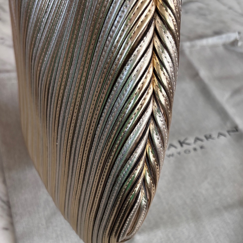 Large Gold Silver Metallic Patchwork Pleated Shou… - image 8